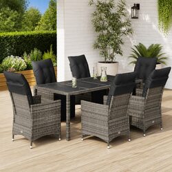 Garden Bistro Set 7 Pieces Grey Poly Rattan - Specs Inside