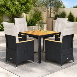 5 Piece Bistro Set: Black Rattan Chairs & Acacia Wood Table