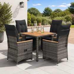 5 Piece Grey Poly Rattan Bistro Set with Cushions