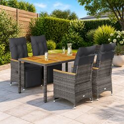 Garden Bistro Set 5 Piece Outdoor Furniture Grey with Cushions Rattan Patio