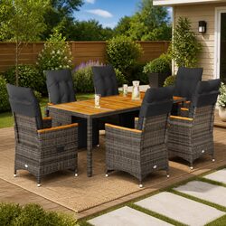 7-Piece Grey Poly Rattan Bistro Set with Cushions