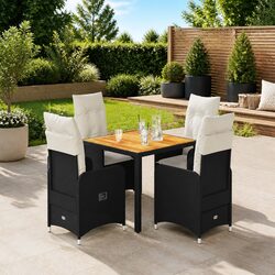 5-Piece Outdoor Bistro Set: Black Poly Rattan & Acacia Wood