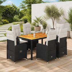 7-Piece Garden Bistro Set: Black PE Rattan & Acacia Wood