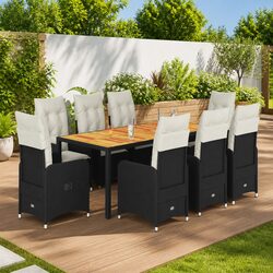 Garden Bistro Set 9 Piece Outdoor Furniture with Cushions Black Poly Rattan