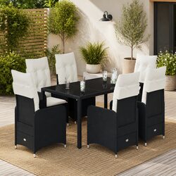 7 Piece Garden Bistro Set Specifications: Black Poly Rattan