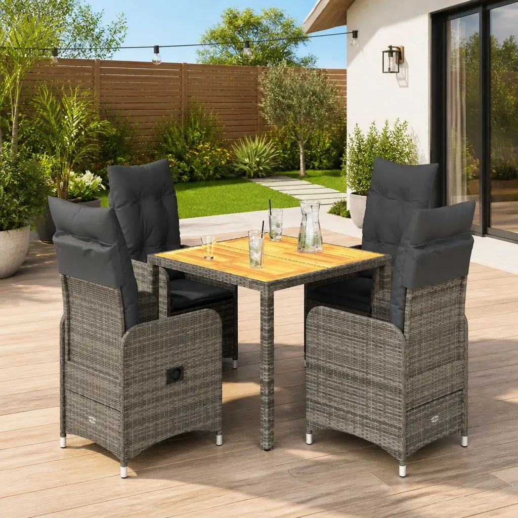 Grey Bistro Set for Garden 5 Piece with Cushions PE Rattan