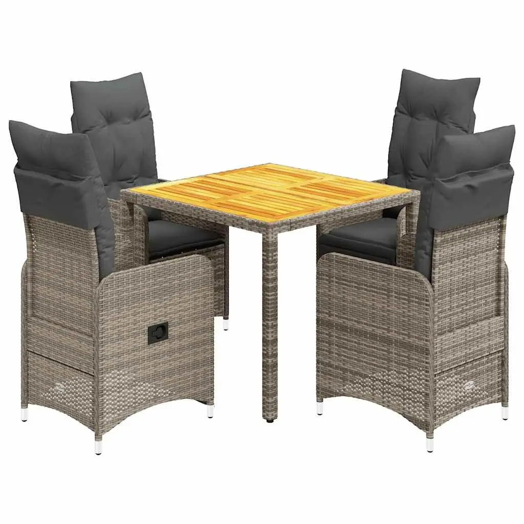 Grey Bistro Set for Garden 5 Piece with Cushions PE Rattan