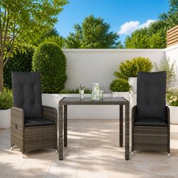 Garden Bistro Set 3 Piece Outdoor Furniture with Cushions Grey Poly Rattan Patio