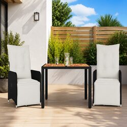 3 Piece Outdoor Bistro Set Garden Furniture Black Poly Rattan Chair Table