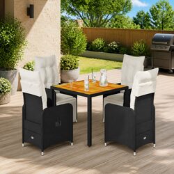 5 Piece Garden Bistro Set: Black Poly Rattan and Acacia Wood