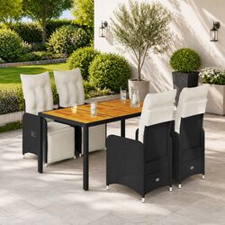 5 Piece Garden Bistro Set: Black Poly Rattan & Acacia