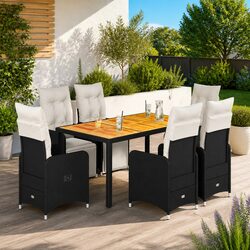 Garden Bistro Set 7 Pieces Adjustable Cushions Black Rattan