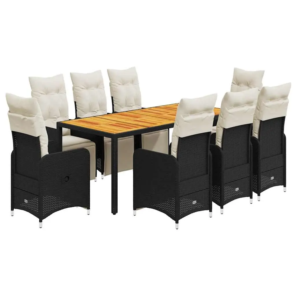 9 Piece Outdoor Bistro Set Patio Dining Table and Adjustable Chairs with Cushions for Garden and Balcony