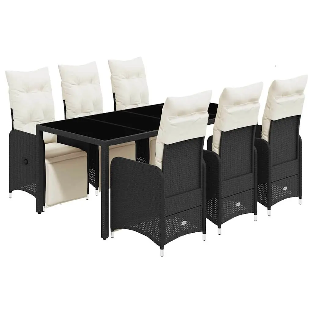 7 Piece Bistro Set Outdoor Furniture Poly Rattan Black with Cushions for Garden and Patio