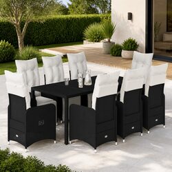 9-Piece Garden Bistro Set with Cushions and Glass Tabletop
