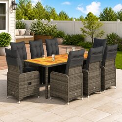 9-Piece Grey Outdoor Bistro Set with Cushions