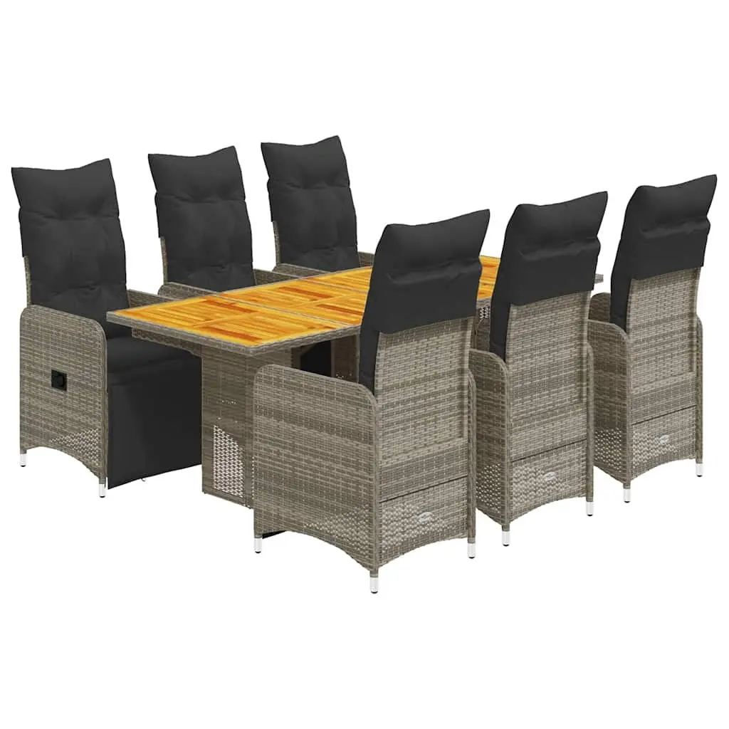 Garden Bistro Set 7 Piece Outdoor Furniture Grey Poly Rattan Chairs Table
