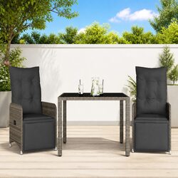 Outdoor Bistro Set: 3 Pieces with Grey Poly Rattan and Cushions