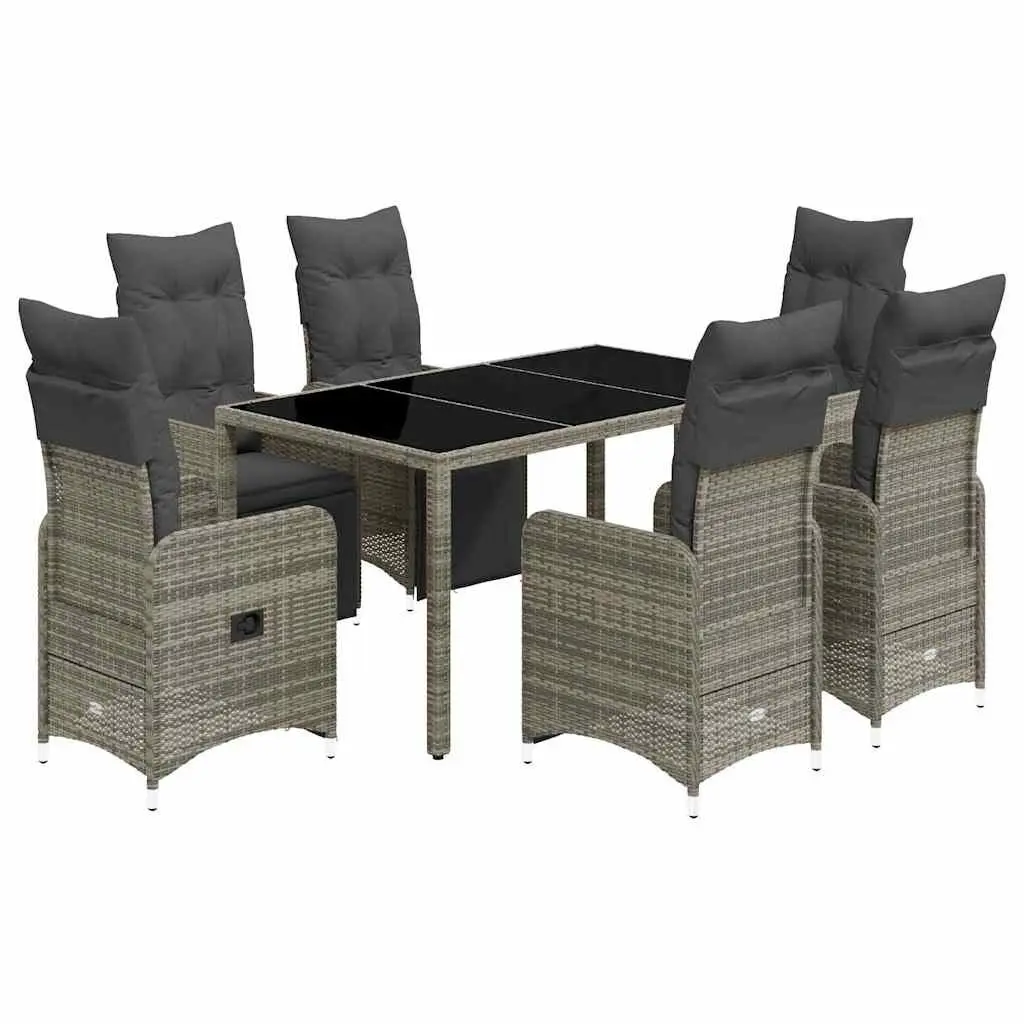 7 Piece Bistro Set Outdoor Furniture Grey Poly Rattan Patio Dining