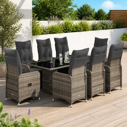 9 Piece Garden Bistro Set - Grey Poly Rattan Furniture