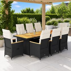 9 Piece Bistro Set - Poly Rattan, Acacia Wood Table