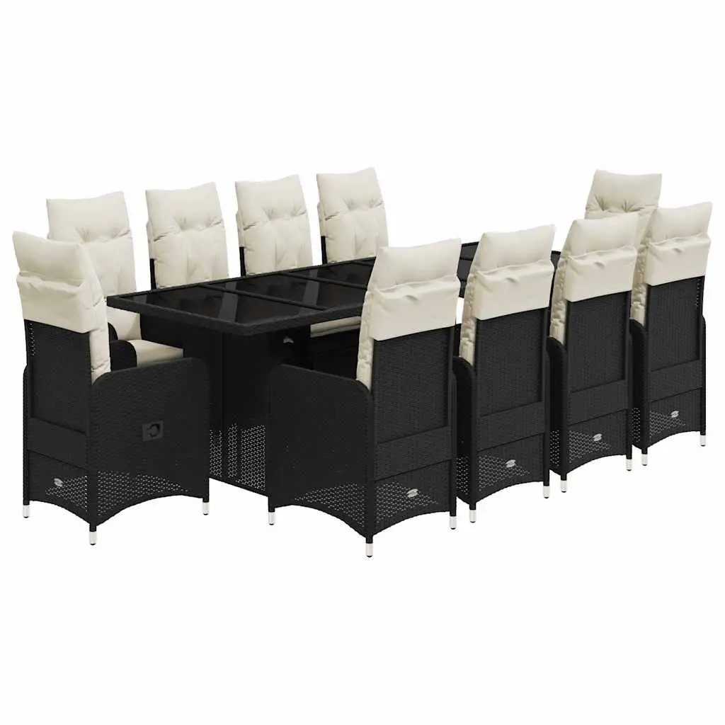 Outdoor Bistro Set 11 Piece Patio Furniture Black PE Rattan with Cushions for Garden and Balcony