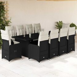 11-Piece Black Outdoor Bistro Set with Cushions