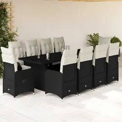 11-Piece Black Outdoor Bistro Set with Cushions