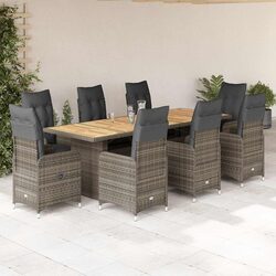 9 Piece Bistro Set: Grey Poly Rattan Outdoor Furniture