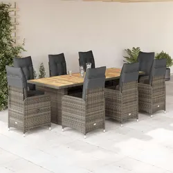 9 Piece Bistro Set: Grey Poly Rattan Outdoor Furniture