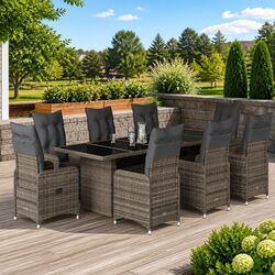 9 Piece Grey Outdoor Bistro Set with Cushions