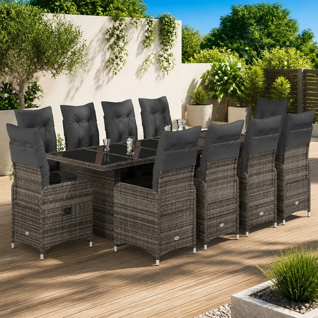 Outdoor Furniture Set 11 Piece Bistro Garden Grey Poly Rattan with Cushions