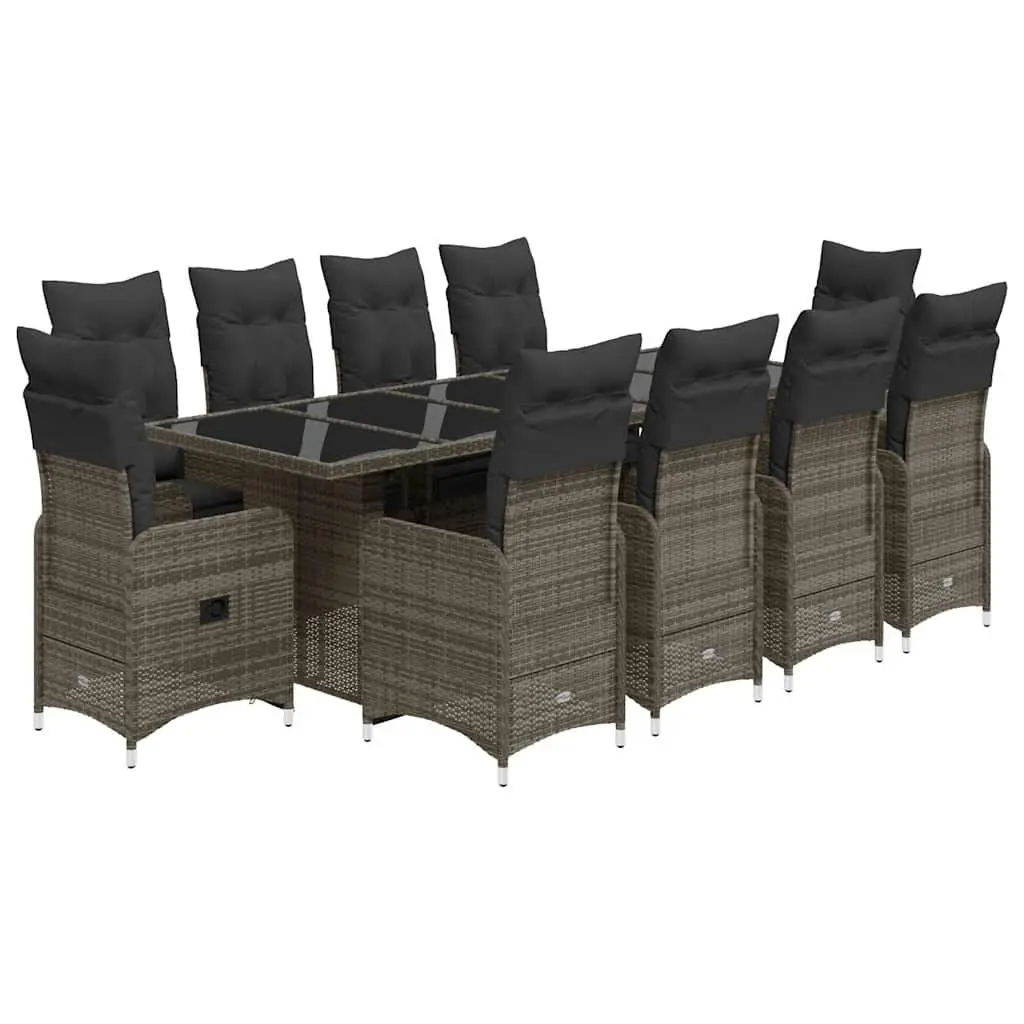 Outdoor Furniture Set 11 Piece Bistro Garden Grey Poly Rattan with Cushions