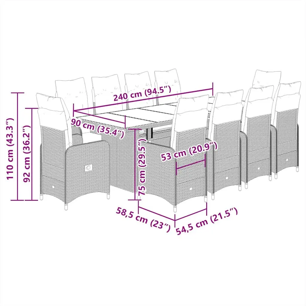 Outdoor Furniture Set 11 Piece Bistro Garden Grey Poly Rattan with Cushions