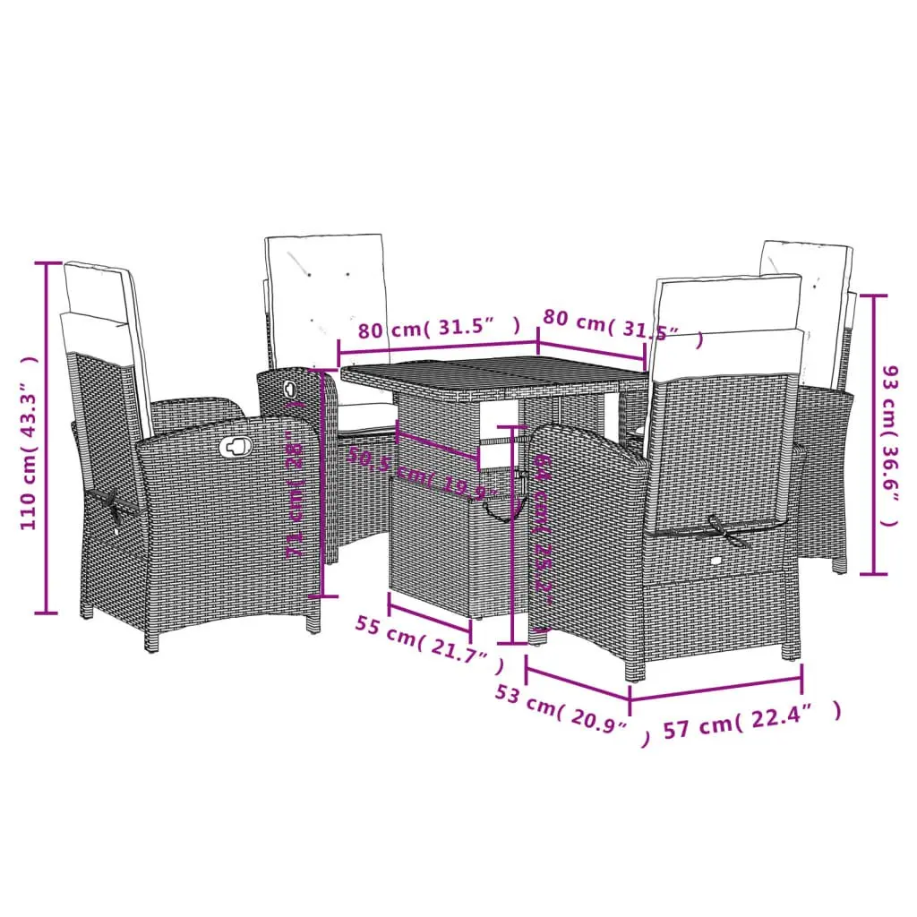5-Piece Garden Dining Set with Cushions