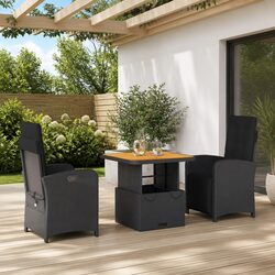 Garden Dining Set: 3-Piece Black Poly Rattan Furniture