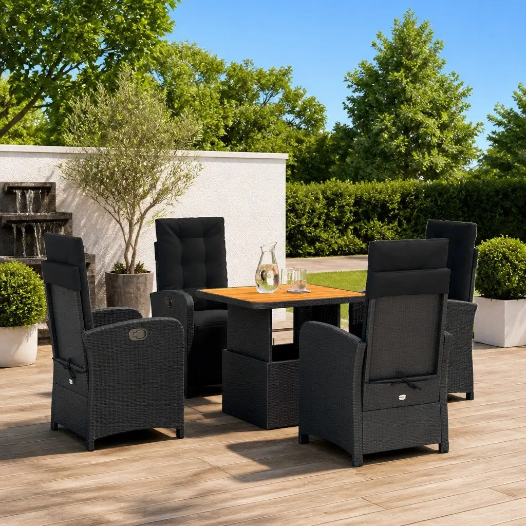 Garden Dining Set Outdoor Furniture 5 Piece Black Rattan Adjustable Table