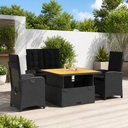 4 Piece Garden Dining Set – Black Poly Rattan Design