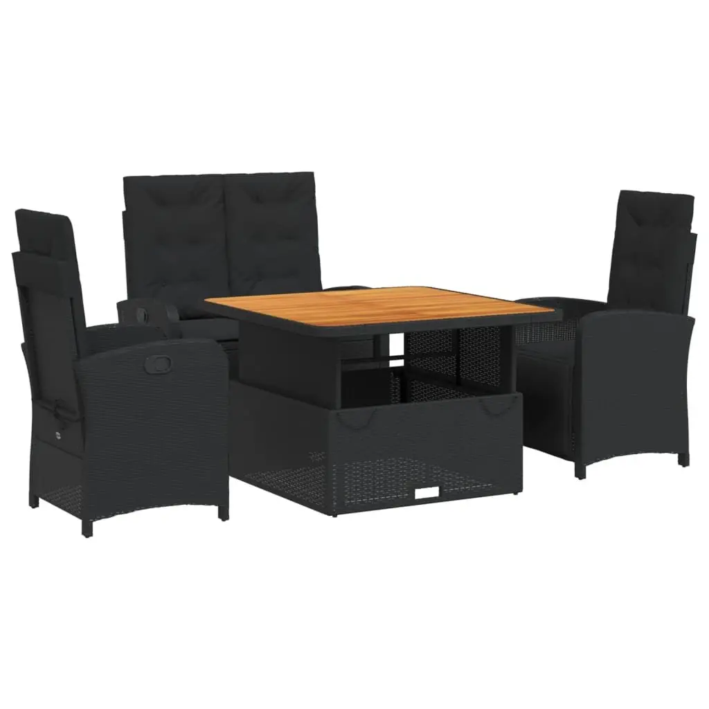 4 Piece Garden Dining Set Outdoor Use Black PE Poly Rattan
