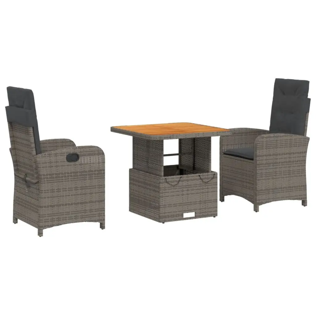 Garden Dining Set Outdoor Use 3 Piece Grey Cushions