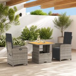 Garden Dining Set: 3-Piece Grey Poly Rattan Furniture