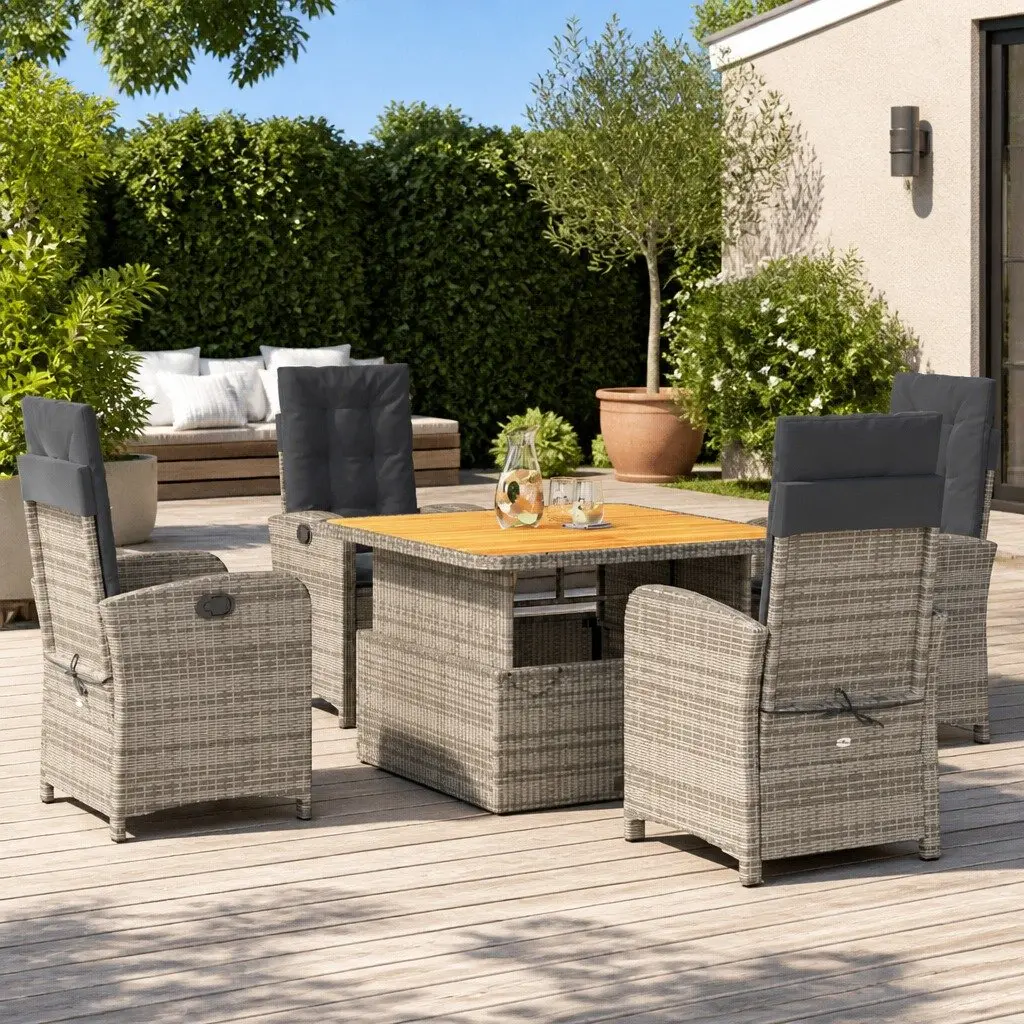 Garden Dining Set Outdoor Furniture 5 Piece Grey Rattan