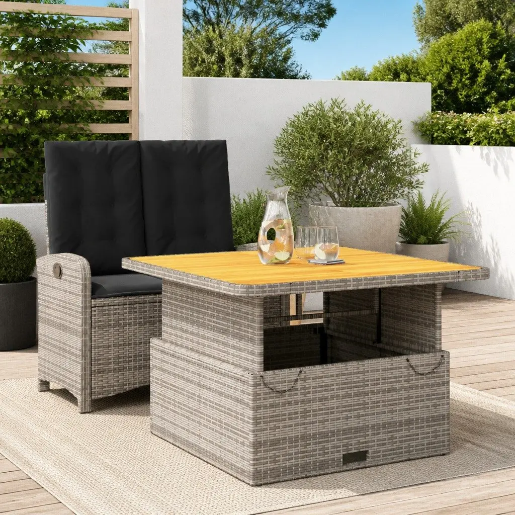 Garden Dining Set Outdoor Furniture 2 Piece Grey Poly Rattan Adjustable Cushions