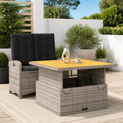 Garden Dining Set: 2 Pieces, PE Rattan, Grey, Adjustable