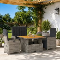 Garden Dining Set: 4-Piece Grey Rattan Furniture
