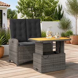 Garden Dining Set: 2-Piece Grey Poly Rattan Furniture