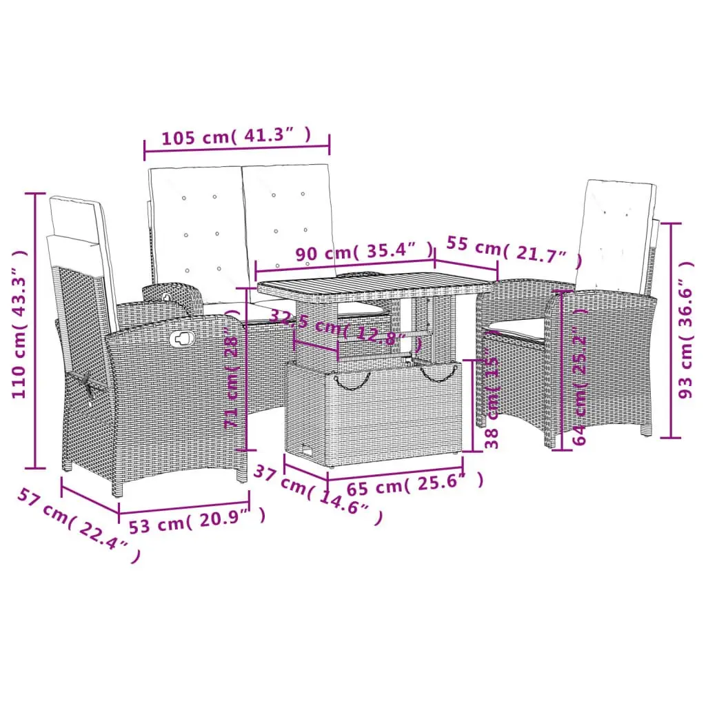 Garden Dining Set Outdoor Furniture 4 Piece Grey Poly Rattan with Cushions