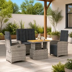 4 Piece Garden Dining Set: Grey PE Rattan Furniture
