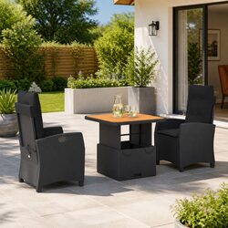 Outdoor Dining Set 3 Piece Garden Furniture Black Poly Rattan with Cushions