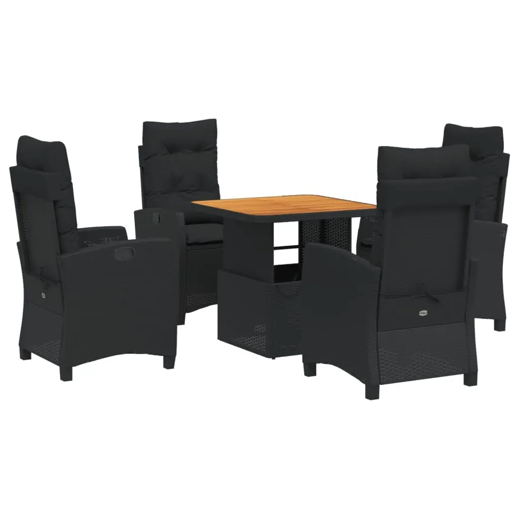 5 Piece Outdoor Garden Dining Set with Cushions Black Poly Rattan